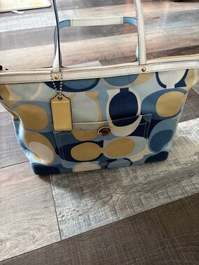 Coach Legacy Scarf Print Satin Signature C Tote 2007 Blue Gold *hangtag added*